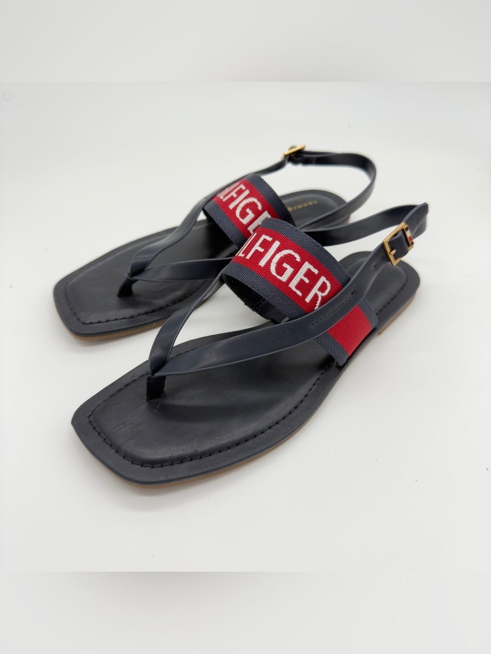 Tommy Hilfiger Navy and Red Logo Thong Slingback Sandals